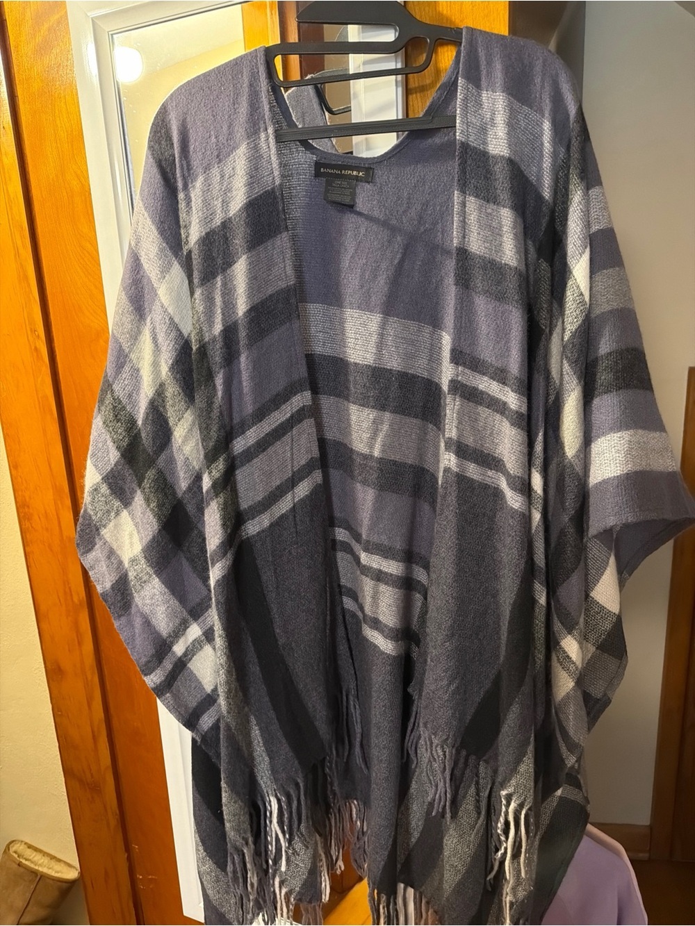 Banana Republic Gray Striped Fringe Shawl Wrap - One Size